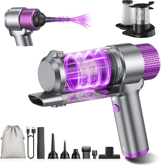 EYYA Handheld Car Vacuum Cleaner Cordless, 16000PA Powerful Hand Held Vacuum Cordless Rechargeable, 4-in-1 Portable Mini Vacuum & Air Duster with Multi-Nozzles and LED Light for Car Home Office