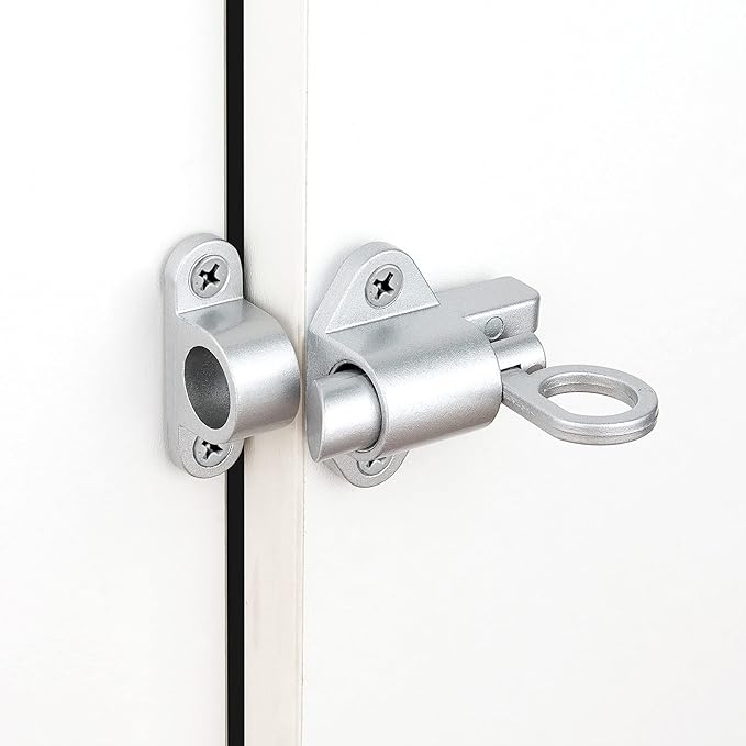 6 Packs Self-Closing Latches，Silver Gray Spring Door Lock，Resilient Bolt Latch Aluminum Alloy Safety Automatic Spring Barrel Slide Door Lock with Screws,Used for Gate,Window and Cabinet etc