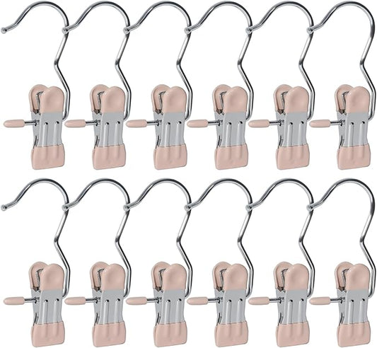 15/30Pcs Upgrade Double Head Clamp Dipped Clothespin for Laundry Hooks with Clips, Boot Holder, Hanging Clips, Portable Multifunctional Hangers Single Clip Space Saving for Jeans, Hats (15, Pink)