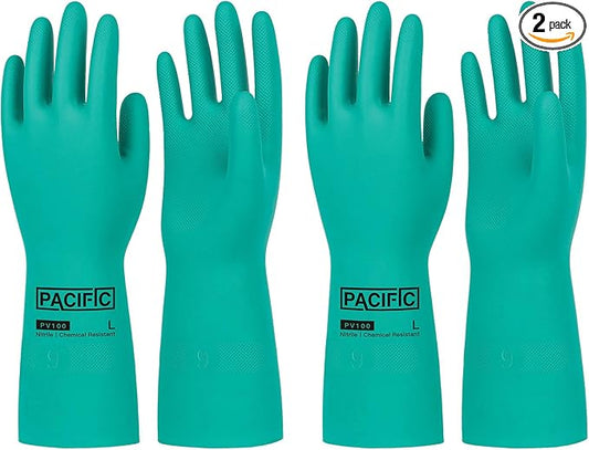 PACIFIC PPE 2 Pairs Nitrile Chemical Resistant Gloves, Flocked, Resist Strong Acid, Alkali, 15 mil, 12.6", XX-Large
