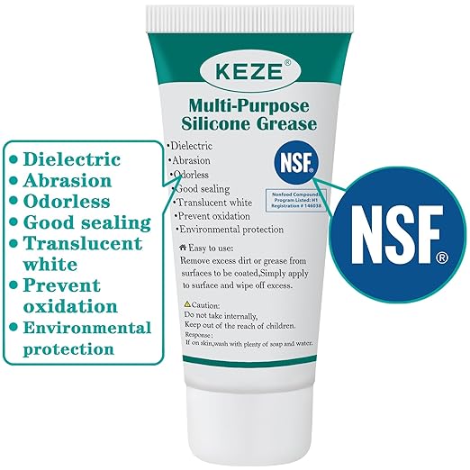 KEZE Silicone Grease Automotive PTFE Lubricant Sliding Glass Door Grease Tube 92003 Lube for Plumbing Faucet O Rings Plastic Parts Water Filter Window Track Rail 1 oz 2-Tube