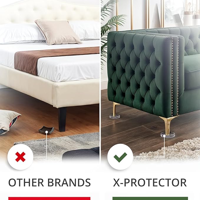 X-Protector Furniture Cups - 8 PCS 2.2" - Non Slip Furniture Pads for Hardwood Floors - Transparent Floor Protectors - Bed Stoppers to Prevent Sliding - Keep Furniture from Sliding on Floor! (Round)