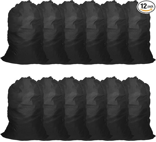 ZPECC Travel Laundry Bag 12 Pack,Bulk Extra Large Heavy Duty Bags, Durable Dirty Clothes Organizer With Drawstring, Fit a Basket or Hamper (40" X 30",Black)
