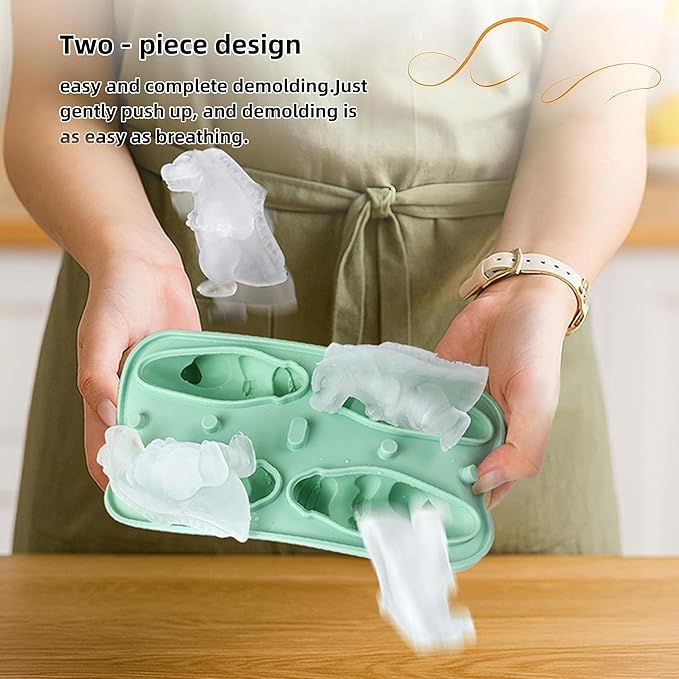 7.48inch Newly Upgraded 4-grid 3D Dinosaur Ice Tray and Covered Silicone Ice Tray, Suitable for Bars, Outdoor and Home Use (1, grey)