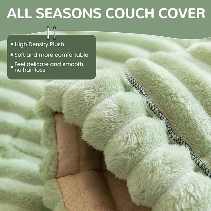 OTOB Couch Cover for Dogs Washable, Non Slip Plush Sofa Covers for 3 Cushion Couch, Fuzzy Pet Friendly Mat Bed Furniture Protector Sofa Slipcover, All Seasons (Matcha Green, 27.6" x 70.9")