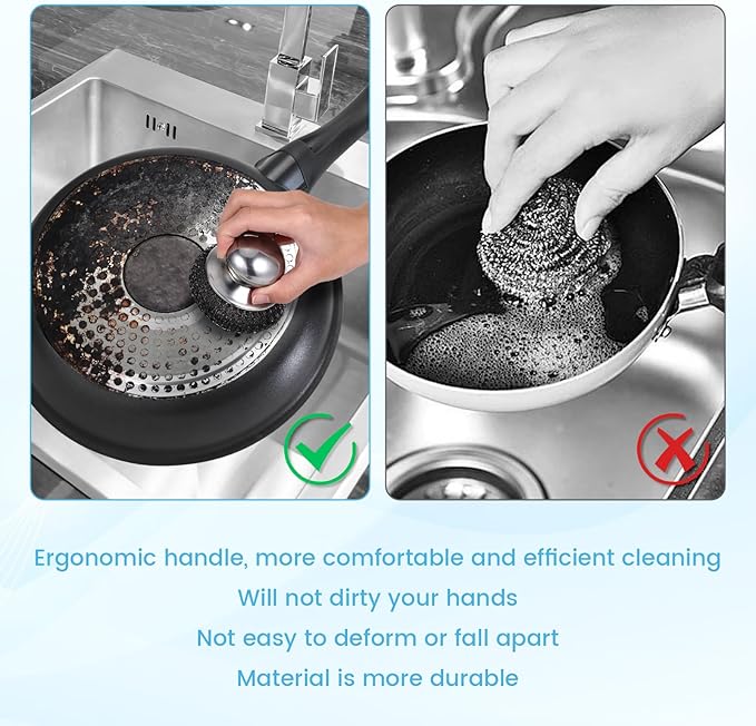 6 Pcs Steel Wool Scrubber, Stainless Steel Scrubber for Cleaning Kitchen and Household Stubborn Messes from Stoves Pans Pots Grill Sink, Replacement Wire Brush Set ( Only Replacement Pad)