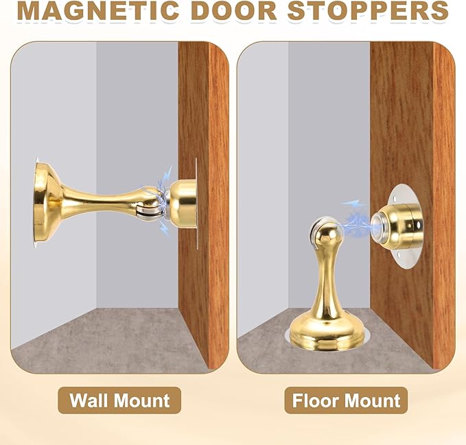 MECCANIXITY Magnetic Door Stoppers Stainless Steel Door Stops, Wall Floor Mounted Doors Holder Keep Doors Open for Home Office Closet (Black)
