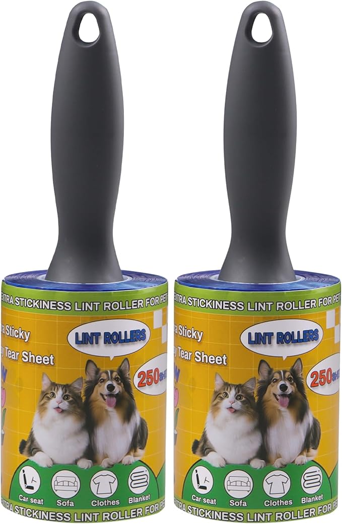 Lint Roller for Pet Hair 500 Sheets Extra Sticky Pet Hair Remover for Clothes Furniture Carpet Cleaner Cars Dogs Travel-Friendly Grip Handle Blue