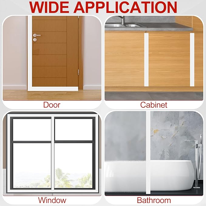MYFAMIREA Door Weather Stripping 2IN (W) x 10FT (L) Door Draft Stopper Seal Tape Silicone Seal Strip Self Adhesive Shower Sweep Insulation Tape Side Bottom Strip for Sliding Glass Window Gap, White