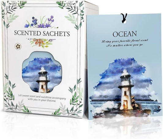 Ocean Scented Sachet Bags - 12 Pack Closet Freshener Odor Eliminator, Long Lasting Home Fragrance for Drawers, Wardrobes & Cars, House Smell Good Products, Air Freshener for Closet