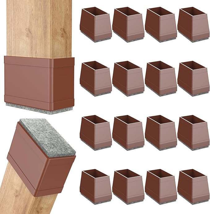 Rectangle Chair Leg Protectors for Hardwood Floors,16 PCS Silicone Covers to Protect Wood Tile Floors Felt Pads Furniture Leg Caps Reduce Noise. Easy to Move.(Brown,1.5 x 1.75 Inch,Rectangle)