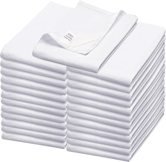 Flour Sack Towels| TeaTowel for Crafts| Kitchen Dish Cotton Blank Towel for Embroidery|Baking Bread Proofing Linen Cover| Thick Absorbent Quick Dry| 24 Pack 28"x28" White
