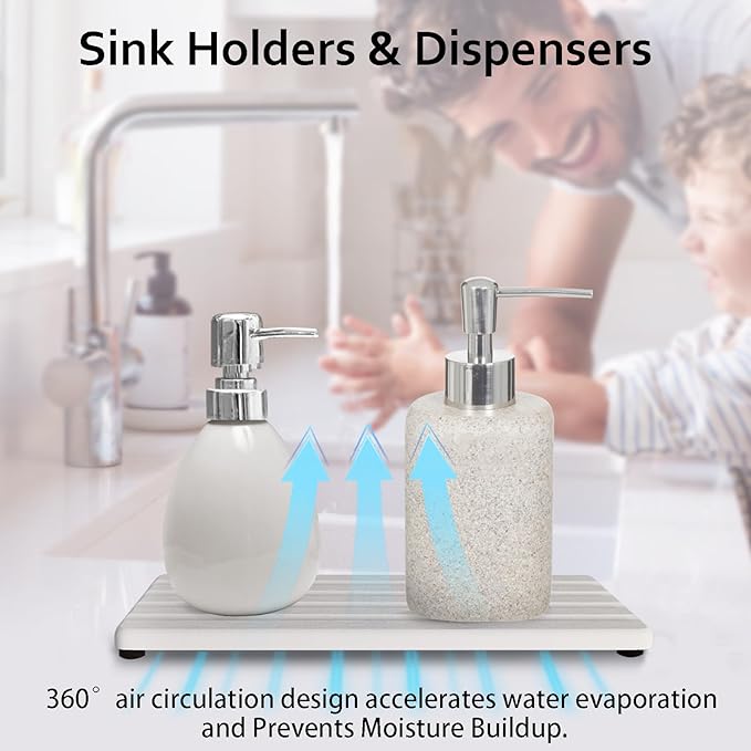 Set of 3 Diatomite Hand Soap Holder, Water Absorbing Stone Tray for Kitchen Countertop, Fast-Drying Bathroom Trays (1pcs 22 x 10cm + 2pcs 10 x 10cm White)
