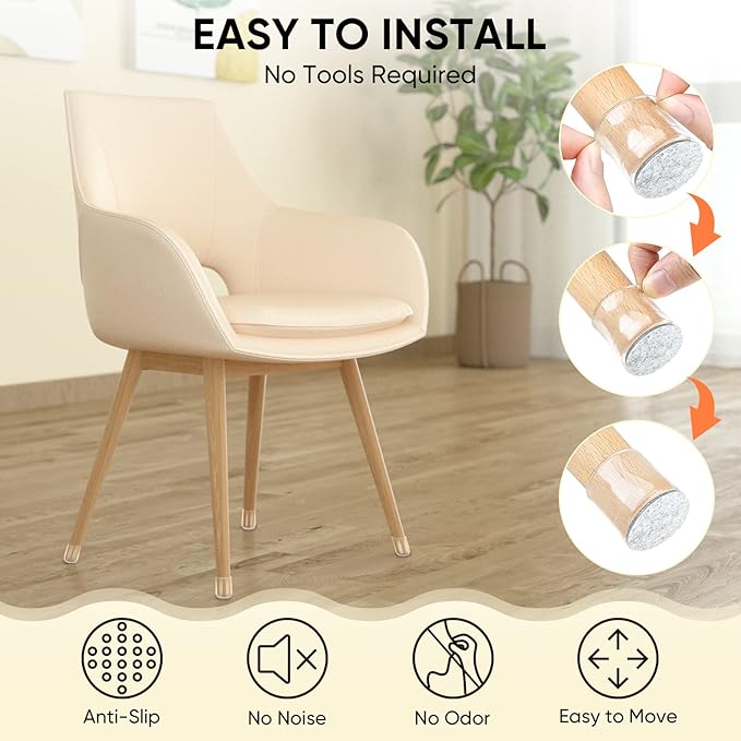 BALEINE 16 Pack Silicone Chair Leg Floor Protectors, Stool Leg Protectors Cap, Non-Slip Chair Leg Caps for Hardwood Floors (Clear Combo 16 Pack)