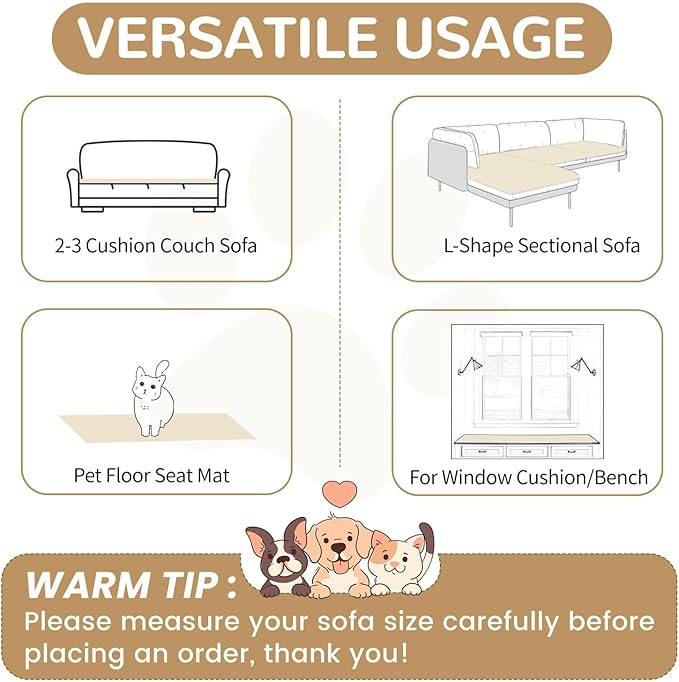 OTOB Dog Couch Covers for 3 Cushion Washable Non Slip Plush Pet Friendly Bed Mat Sofa Cover for Dogs, All Seasons Cozy Soft Fuzzy Furniture Protector Sofa Slipcovers (Cream, 27.6" x 59.1")