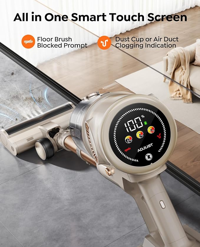 Cordless Vacuum Cleaner,80Mins/50kpa Vacuum Cleaners for Home,Stick Vacuums with Self-Standing,Touch Screen,LED Headlights, Anti-tangle,Rechargeable,Lightweight,for Carpet,Hard Floor, Pet Hair(P7 Pro)