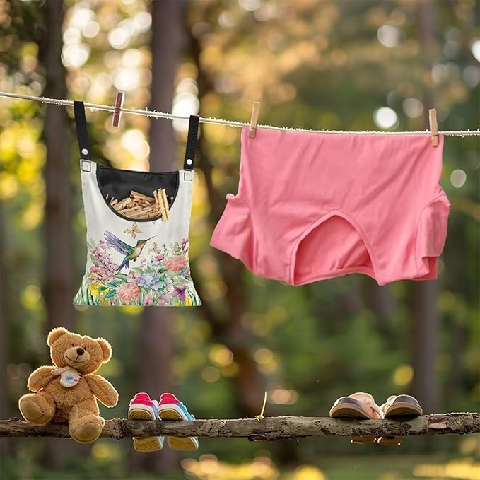 Hummingbird Handy Clothespin Bags Floral Space-Saving Clothespin Storage Hanger Bag, Hanging Storage Organizer with Hanging Rope for Home Outdoor Supply