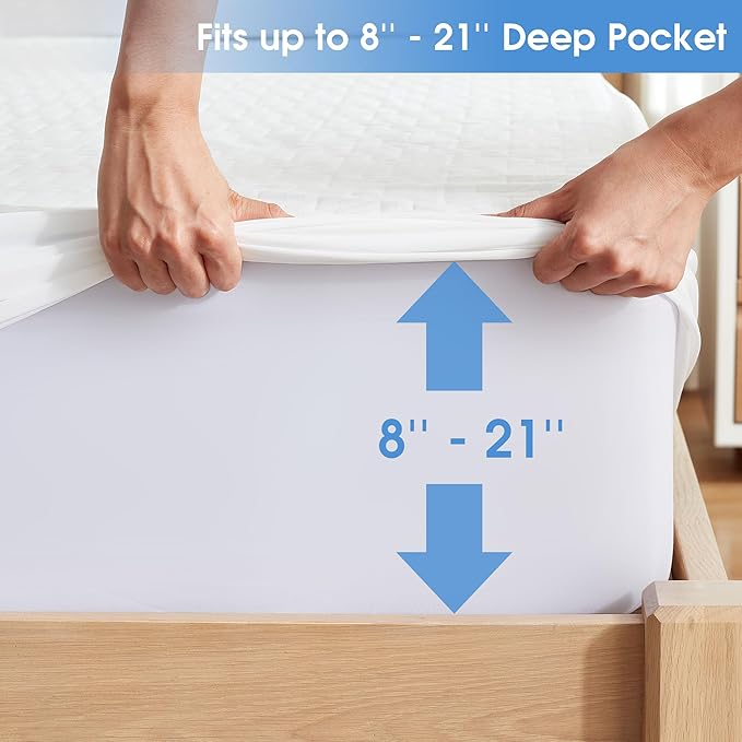 Hanherry 100% Waterproof Mattress Protector Full Size, Mattress Cover 3D Air Fabric Cooling Mattress Pad Cover Smooth Soft Breathable Noiseless, 8''-21'' Deep Pocket