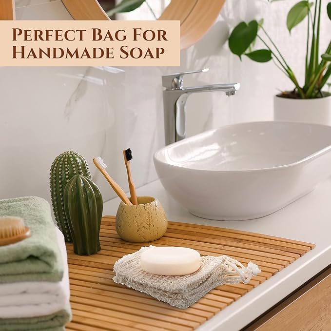 Rtteri 200 Pcs Soap Exfoliating Bag, Natural Sisal Soap Pouch Saver Body Shower Bar Mesh Body Net with Drawstring for Foaming and Drying