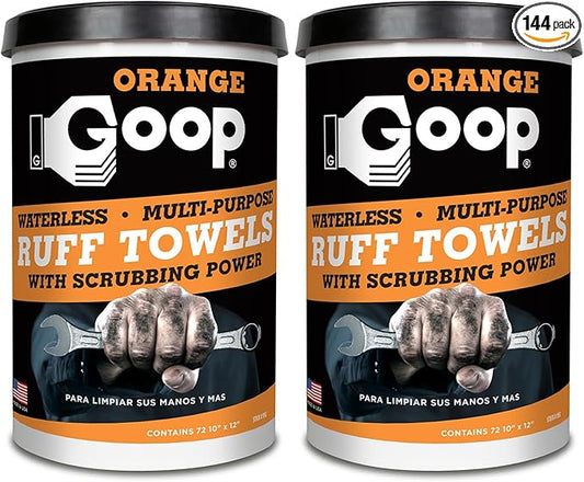GOOP Orange Heavy Duty Ruff Towels with Scrubbing Power, 10” x 12” Dual Textured Multi-Purpose Cleaning Wipes, Removes Dirt, Grease, Oil, 72 Count (Pack of 2)