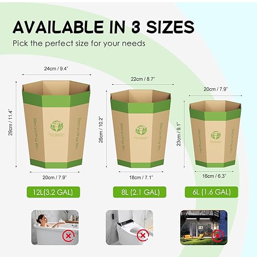 6-Pack Cardboard Trash Can – Foldable, Recyclable, Plastic-Free & Reusable Small Waste Paper Basket - Garbage Bin Perfect for Office, Bedrooms, Home, Events & Outdoor Activities (1.6 Gallon)