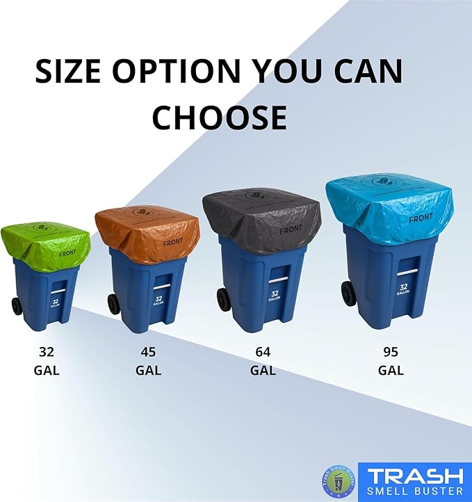 Trash Can Smell Eliminator Cover Odor Eliminating Bag with Optional Straps Lemon Scented Durable Chemical Free 32 Gallon 2 Pack