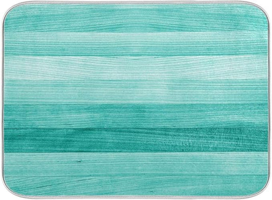 Teal Turquoise Green Wood Texture Dish Drying Mat 16x18 for Kitchen Green Blue Wooden Printing Dishes Pad Dish Drainer Rack Mats Absorbent Fast Dry Kitchen Accessories