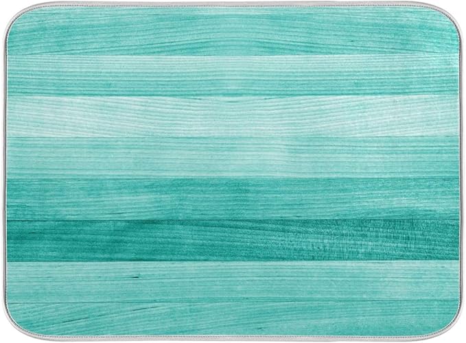 Teal Turquoise Green Wood Texture Dish Drying Mat 18x24 for Kitchen Green Blue Wooden Printing Dishes Pad Dish Drainer Rack Mats Absorbent Fast Dry Kitchen Accessories