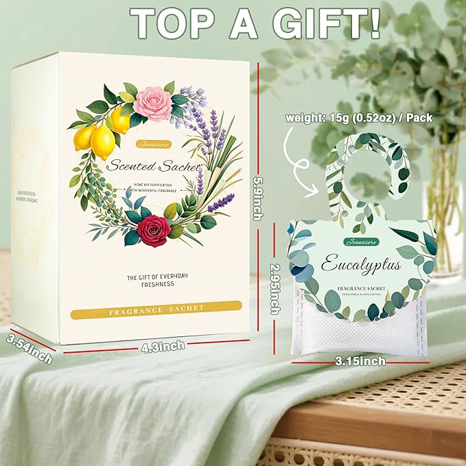 15 Packs Eucalyptus Scented Sachets Bag for Drawers and Closets, Air Freshener for Home Fragrance Sachet, Long-Lasting Hanging Closet Deodorizer Smell Goods for House