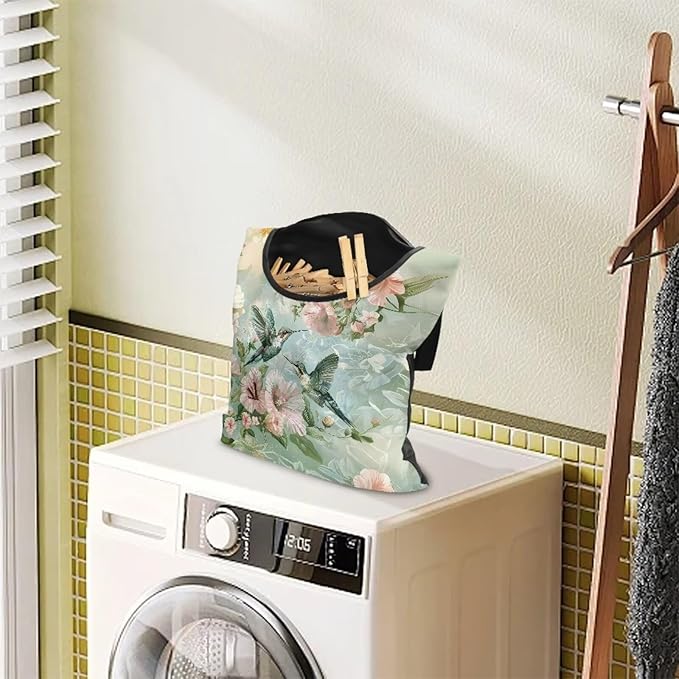 2 Pcs Hummingbird Clothespin Bag for Outdoor Laundry Clothesline and Clothes Pin Holder Clothespin Bag for Clothes Pins Heavy Duty Outdoor Use