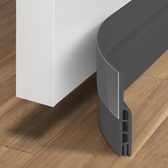 Holikme Door Draft Stopper Under Door Draft Blocker Insulator Door Sweep Weather Stripping Noise Stopper Strong Adhesive, Gray