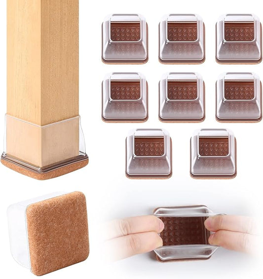 Ezprotekt 8 Pcs Extra Large Square Chair Leg Floor Protectors, Silicone Felt Furniture Pads for Hardwood Floor, Dining Table Bar Stool Leg Protectors Leg Cups Covers (XL Fit: 1.5" - 2", Clear)