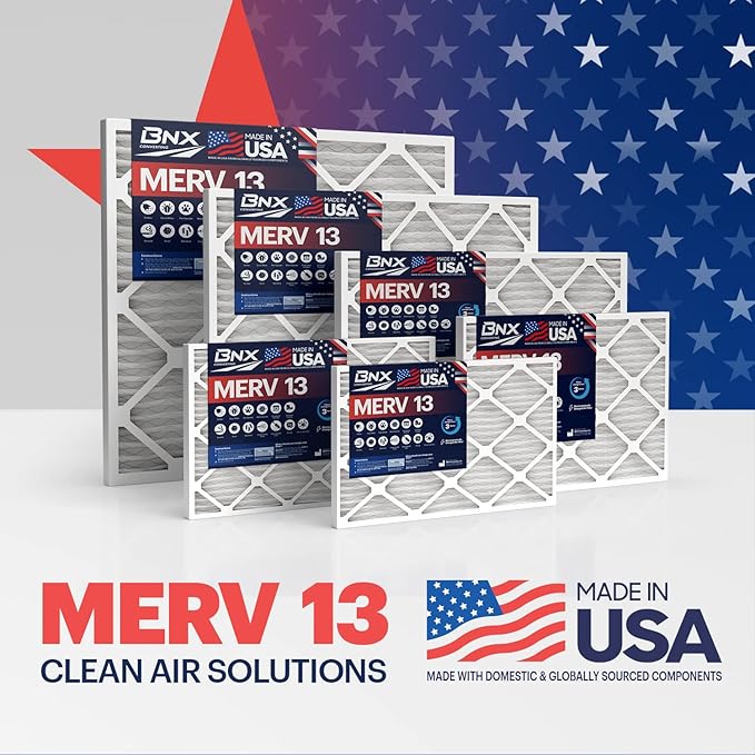 BNX TruFilter 20x22x1 Air Filter MERV 13 (4-Pack) - MADE IN USA - Electrostatic Pleated Air Conditioner HVAC AC Furnace Filters for Allergies, Pollen, Mold, Bacteria, Smoke, Allergen, MPR 1900 FPR 10