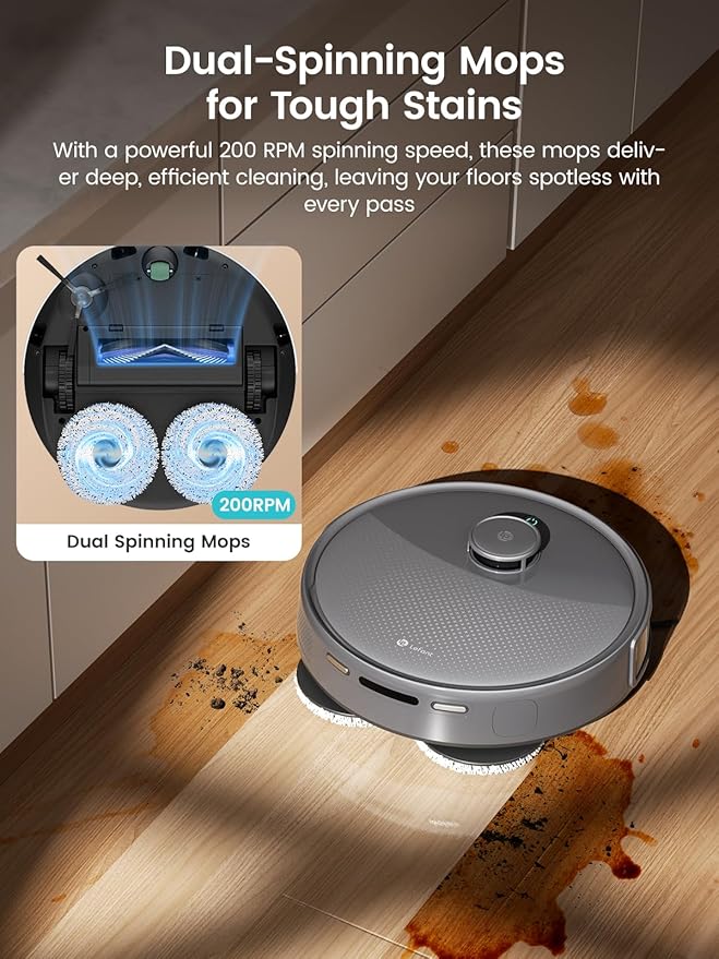 Lefant M3 Max Robot Vacuum, Robot Vacuum and Mop, 20000Pa Suction, Anti-Tangle Brushes, Dual Spinning Mop, Auto Mop Washing, Drying, Self-Emptying, Self-Refilling, for Pet Hair Dust, App Voice Control