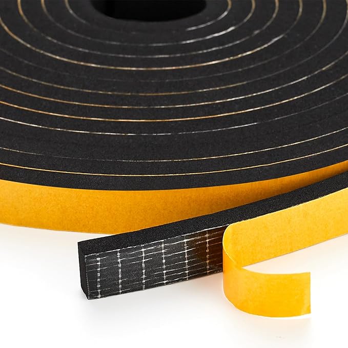 50 Feet Weather Stripping Door Seal, 3/8" Wide X 1/8" Thick Door Seal Strip High Density Foam Tape Adhesive Strip for Door Soundproofing,Window Insulation (3/8" x 1/8" x 50FT, Black)