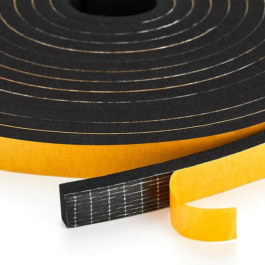 50 Feet Weather Stripping Door Seal, 3/8" Wide X 1/8" Thick Door Seal Strip High Density Foam Tape Adhesive Strip for Door Soundproofing,Window Insulation (3/8" x 1/8" x 50FT, Black)