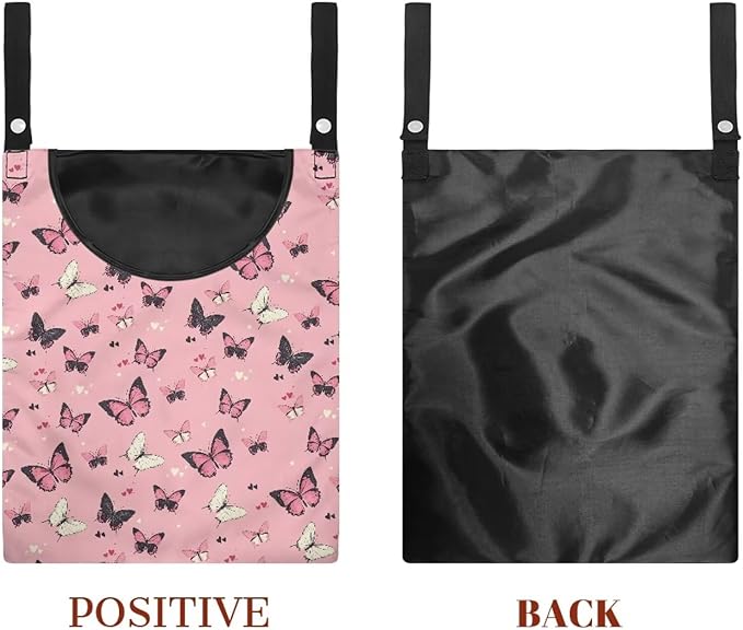 Butterfly Print Clothes Pin Hanging Bag, Stylish Clothespin Bag with Hanging Rope, Clothespin Organizer