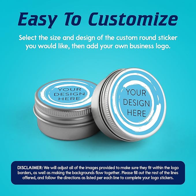 100 Custom Vinyl Stickers - Upload Your own Image, Text, Design, Logo - Personalized Logo Labels for Handmade, Packaging, Bottle, Jars, Candle, Brand Stickers (Blue Swirls, 2x2)