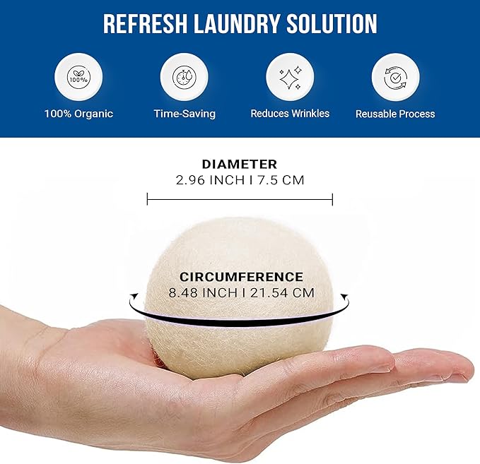 Ezhippie Quality Wool Dryer Balls - 12 XL Pack - 1000+ Loads - Pure Organic Wool - Reusable Natural Fabric Softener Perfect with Essential Oils, Reduce Clothing Static and Wrinkles