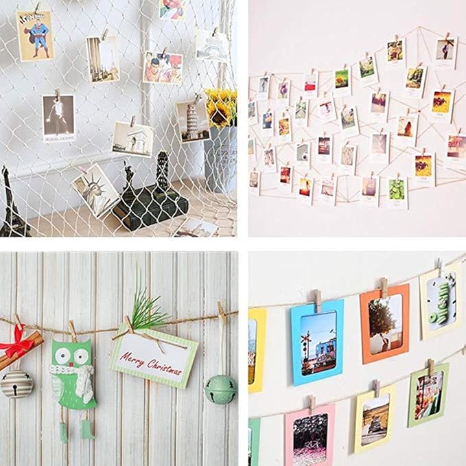 DurReus 50 Pieces DIY Mini Color Wooden Clothespins Home Decoration Hanging Craft Clips Photo Holder Paper Peg Jute Twine Clothing Line Orange