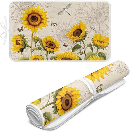 Sunflower Ironing Mat Pad for Table Portable Travel Iron Blanket Vintage Ironing Board Covers Tribal Pressing Mat Heat Press Pads 32x16 Inches,Yellow