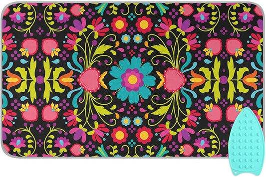 Ironing Mat Thickened Ironing Blanket Travel Portable Double-Side Using Ironing Pad Travel Isolate Heat Pad Cover for Washer Dryer Table Top Countertop (27.6x47.2in) Boho