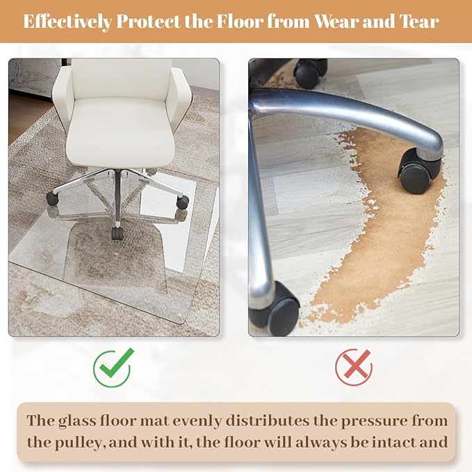 [Tempered Glass] 48" x 72" Glass Chair Mat, 1/5" Thick Office Chair Mat for Carpet or Hardwood Floor, Heavy Duty Hard Chair Mats with Round Corner and Polished Edge, Carpeted Floor Protector