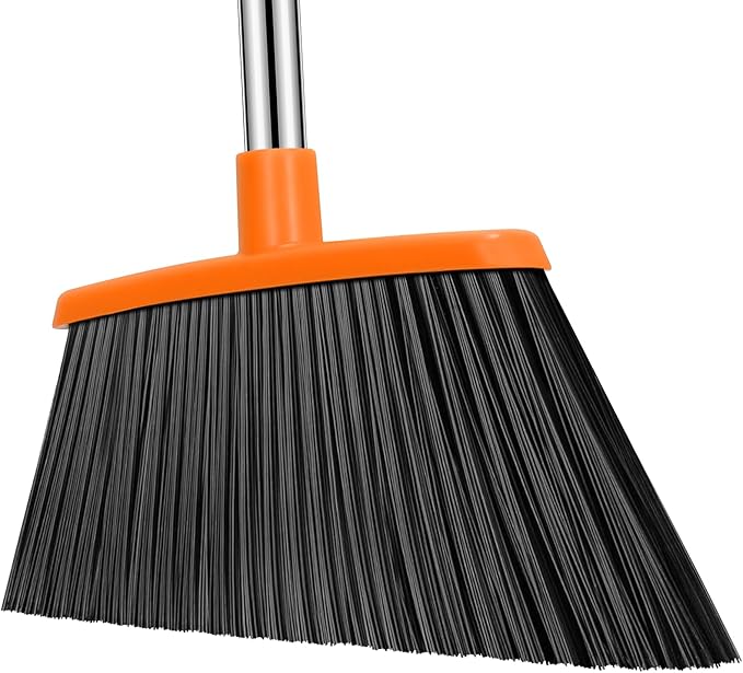 NACENA Heavy Duty Broom, 55 Inch Long Handle Outdoor Large Angle Brooms, Commercial Broom for Sweeping Indoor, for Home Garage Kitchen Office Courtyard Lobby Patio Lawn Concrete (Grey&Orange)
