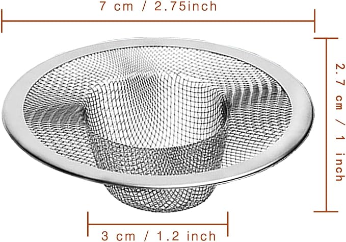 2pcs Heavy Duty Stainless Steel Slop Basket Filter Trap, 2.75" Top / 1" Mesh Metal Sink Strainer, Perfect for Kitchen Sink/Bathroom Bathtub Wash Basin Floor Shower Drain Balcony Drain Hole, Utility