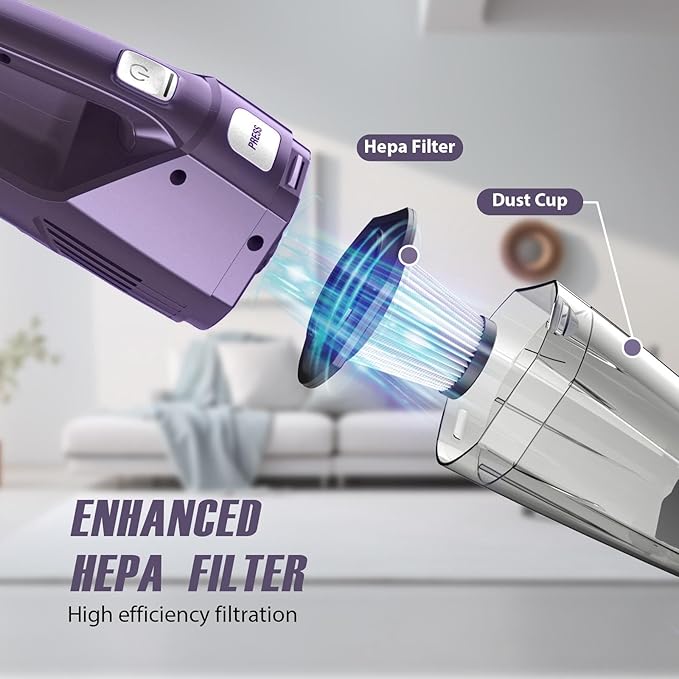 Handheld Vacuum Cordless – Car Vac Portable with 8KPA & Multi Accessories & Low Noise, Lightweight Hand Held Vacuum Cordless Rechargeable for Car/Home/Dust/Pet Hair, Mine Portable Vacuum