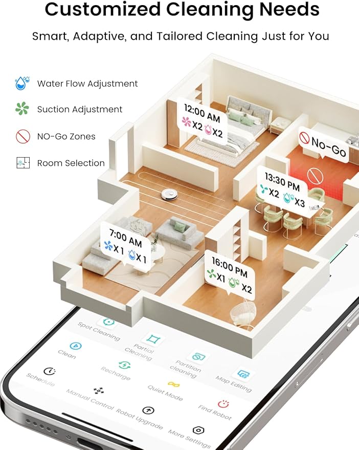 Lefant LiDAR Robot Vacuum and Mop, 45-Day Self-Emptying, 190° PSD Obstacle Avoidance, Customized Cleaning, Multi-Floor Mapping, 5500Pa Strong Suction, 140 Min Runtime, WiFi/Alexa/APP/iWatch, M2 Pro