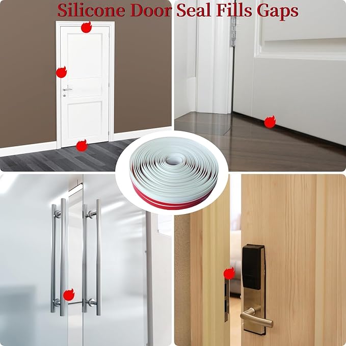 T Shape Door Seal Strip for Door & Windows Gaps，Draft Stopper Bottom Sweep Weather Stripping for Energy Saving, Noise Reduction,Easy Install (White, 1.38" W x 19.7Ft)