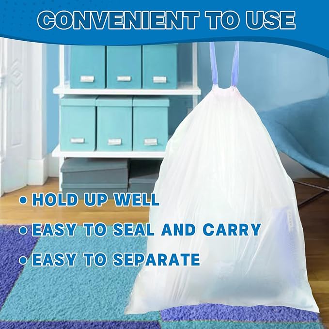 Small Trash Bags 4 Gallon with Drawstring, 1.1 Mil 15 Liter White Thick Unscented Small Plastic Garbage Bags for Bathroom, Wastebasket Liners for Toilet Home Office and Bedroom (4 Gal-120)