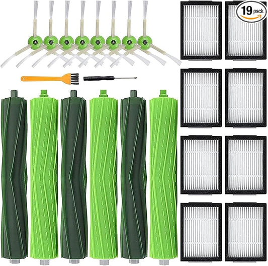 19 Pack Replacement Parts Compatible for Roomba j7 j7+/Plus E5 E6 E7 i7 i7+ i3 i3+ i4 i4+ i6 i6+ i8 Vacuum Cleaner, Replenishment Kit 2 Set Roller Brushes,8 Filters,8 Side Brushes